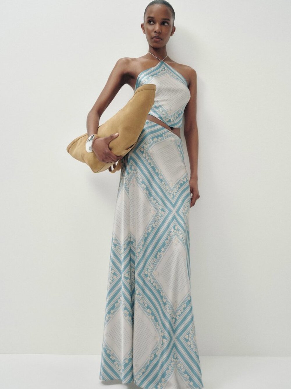 Reformation Effie Silk Two Piece Blue - Size M